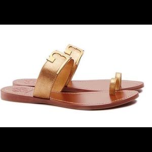 Tory Burch Marcia Metallic Toe Ring Slide